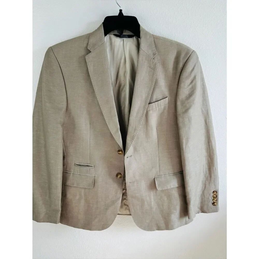 Perry Ellis Beige Linen Blend Suit Jacket Skim Fit Size 40 Short Flaw